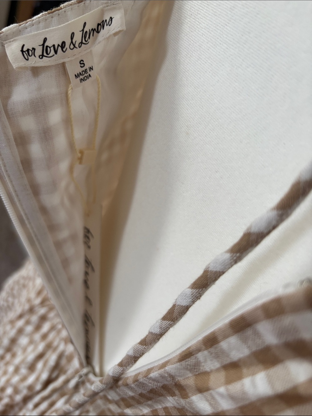 NWT S For Love & Lemons That’s Amor tan Gingham Mini Dress sweetheart corset - Picture 9 of 12